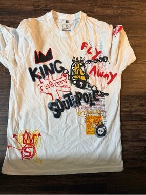 South Pole White Kids Graphic 'King' Tee with Multicolor Prints